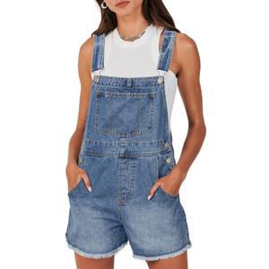 Glamaker Denim Overall Shorts for Women Summer Casual Jean Romper Jumpsuit Loose Fit Outfits Rompers with Pockets 2025 (X-Large, Denim Classic Blue)