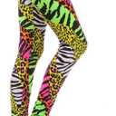 Multi Color Animal Print Bright Leggings 1980s Pants Zebra Cheetah Costume (Large)