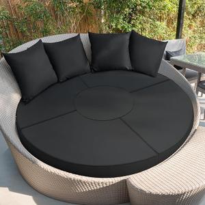 66" Replacement Outdoor Daybed Cushion Cover Round Waterproof Fade Resistant Sun Bed Outdoor Cushion Cover Patio  8 Pieces (Black)