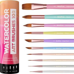 Nicpro 10PCS Watercolor Brushes, Aesthetic Professional Watercolor Paint Brush Set, Water Color Brushes with Round, Cat Tongue, Liner, Dagger, Wash for Artists Beginners Watercolor Inks Gouache (Pink)