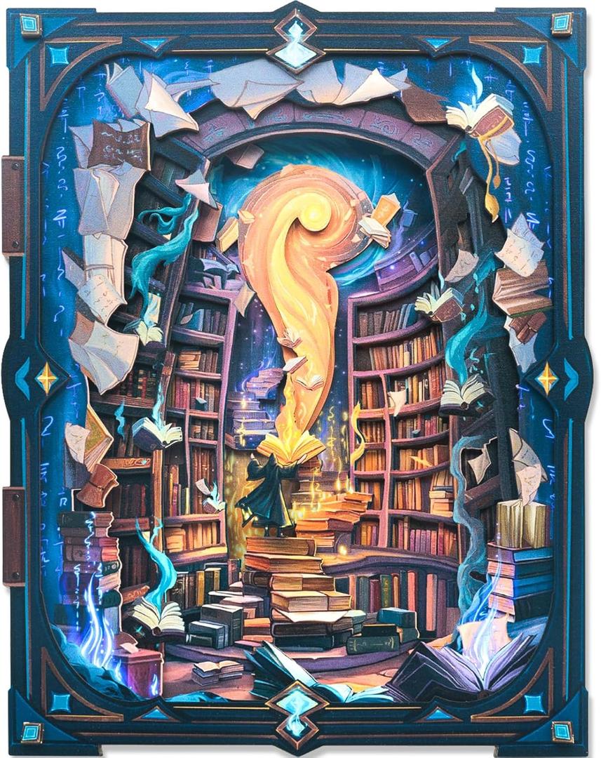 Endless Limit 3D Wall Decoration, Wood Wall Art Aesthetic Table Decor Stacking Carving Panels Spooky Home Decoration for Living Room Bedroom House(9"x10") (Blue)