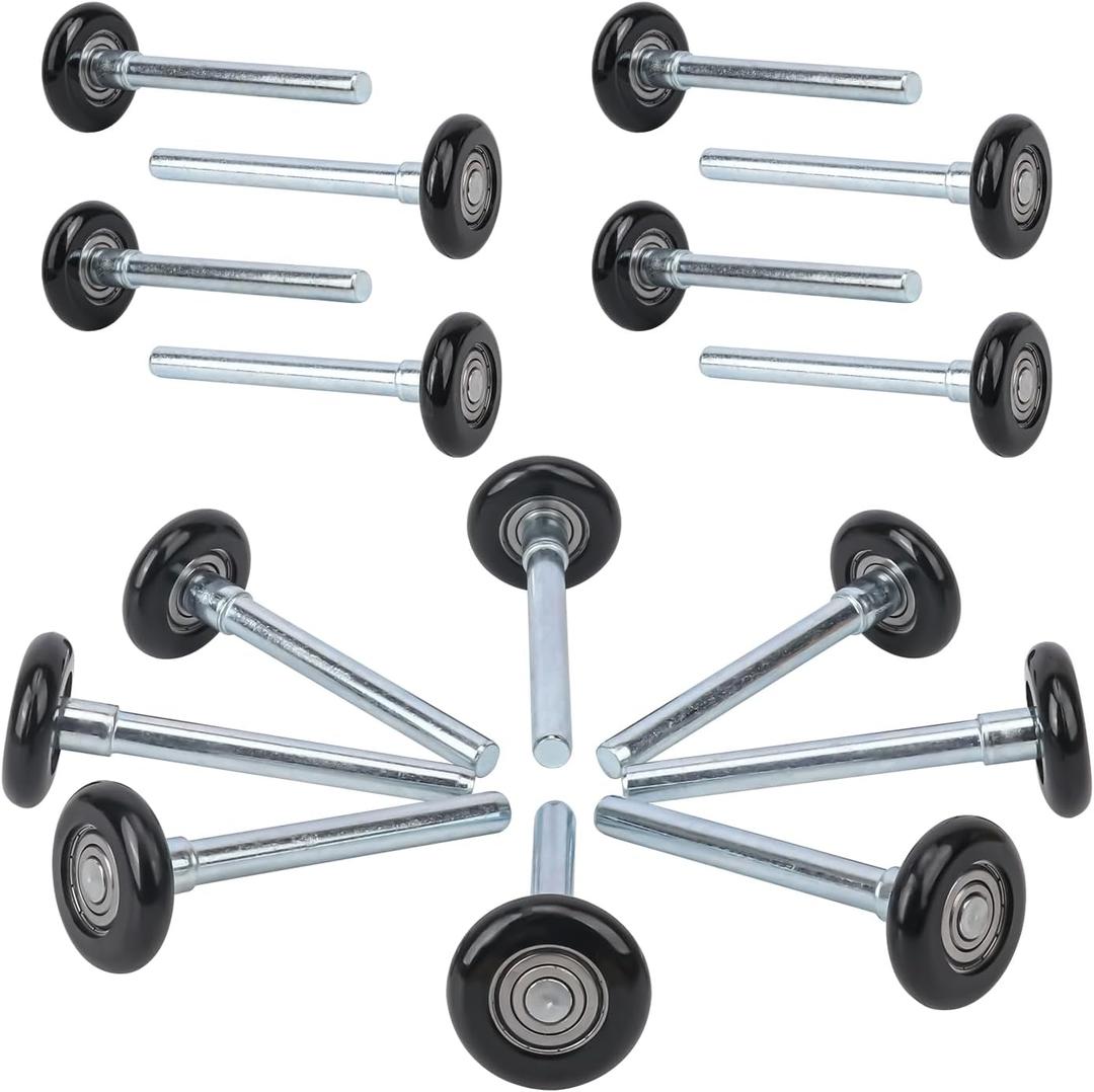 16 Pack Black 2" Nylon Garage Door Rollers, Quiet and Smooth Garage Door Wheels Replacement, High Load, 6200-2RS Double Seals Precision Bearings, 4" Carbon Steel Stem
