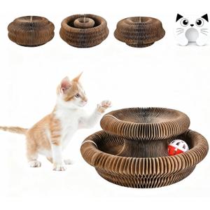 Zaviorra Cat Toy Magic Organ Cat Scratcher Cardboard with Bell Ball, Foldable Design& Changeable Accordion Shape,Exercise Anxiety Relief Toy for Indoor Cats and Protect The Furniture