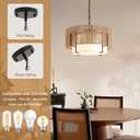 4-Light Rattan Chandelier, 19.7" Boho Pendant Light with Fabric Shade, Farmhouse Rattan Hanging Ceiling Light Fixture for Dining Room, Living Room, Kitchen Island, Bedroom, Hallway, Foyer, 19.7" Straight weaving