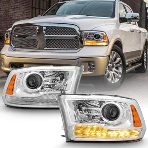 LED Signal Headlights Assembly For 2013-2018 Dodge Ram 1500 2500 3500 Pair Halogen Headlamps (Chrome)