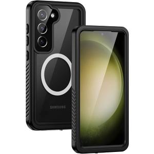 Lanhiem Magnetic for Samsung Galaxy S23 Phone Case, IP68 Waterproof Dustproof, Built-in Screen Protector, Rugged Full Body Shockproof Protective Cover for Galaxy S23 5G 6.1 Inch, Black