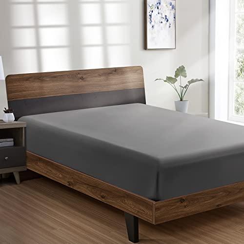 FreshCulture Twin XL Fitted Sheet Only - Hotel Quality Fitted Sheet Twin XL Size - Ultra Soft & Breathable - Brushed Microfiber - Deep Pocket - Cooling Fitted Sheets for Twin XL Size Bed (Dark Grey)