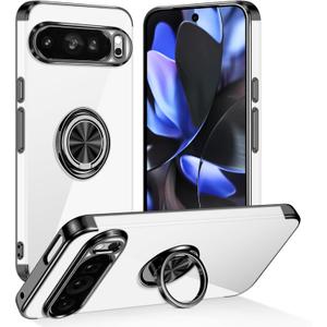 Tnarru Designed for Google Pixel 9 Pro XL Clear Case with Stand [Magnetic Ring Holder Kickstand] Soft TPU Bumper Non-Yellowing Anti-Scratch Lightweight Slim for Google Pixel 9 Pro XL Case Black