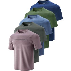 5 Pack Mens Active Quick Dry Crew Neck T Shirts | Athletic Running Gym Workout Short Sleeve Tee Tops Bulk (Blue, XXXL)