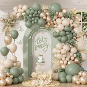 130Pcs Sage Green Balloon Garland Arch Kit with Sage Green Sand White Gold Balloons for Baby Shower Bridal Shower Birthday Engagement Birthday Party Decorations