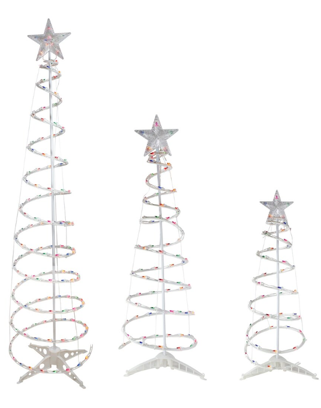 Set of 3 Spiral Outdoor Lighted Christmas Tree, 3/4/6 Feet Christmas Lights with 7" Star Topper, UL Certification Collapsible Spiraling Tree Light Kit for Xmas Patio Wedding Decoration, Multicolor
