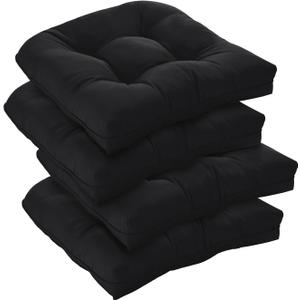 downluxe Outdoor Chair Cushions Set of 4 for Patio Furniture, Waterproof Tufted Overstuffed Patio Furniture Cushions, Thick Outdoor Seat Cushion, 19" X 19" X 5", Black