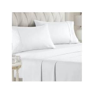 4 pc CGK Linens King Flat Sheet, Fitted Sheet, White