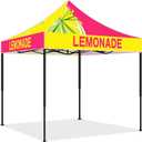 Oudain 10x10 Lemonade Themed Pop up Canopy Tent Commercial Canopy for Food Vendors Heavy Duty Pop up Shelter for Outdoor Catering Advertising Stand with Iron Frame and Silver Coated Fabric, 10 x 10 ft/ 3.05 x 3.05 M