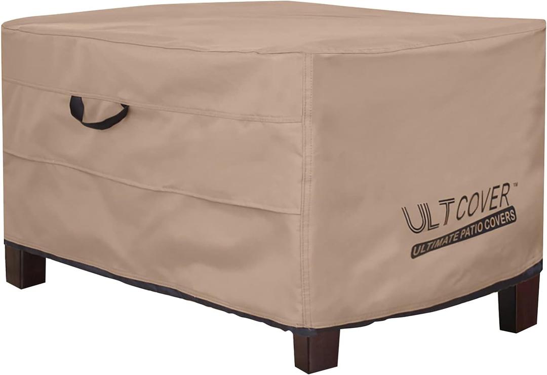 ULTCOVER Waterproof Patio Ottoman Cover Rectangular Outdoor Side Table Furniture Covers Size 32L x 25W x 18H inch (Brown)