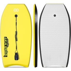 Bodyboard 33-inch/37-inch/42-inch Premium IXPE Body Board with Coiled Wrist Leash, Super Lightweight EPS Core and HDPE Slick Bottom, Perfect Surfing for Kids Teens and Adults 37"