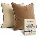 Blau Marité Set of 2 Decorative Throw Pillow Covers Cushion Cases. Soft Velvet. Contrast Pipping Edge Filling Not Included. (18x18 In, Camel/Beige)