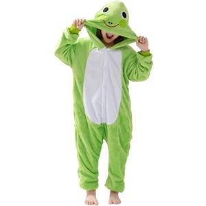 Unisex Children Animal Onesie Pajamas,Kids Flannel Halloween Cosplay Costume/Homewear/Sleepwear (9-10 Years, Frog)