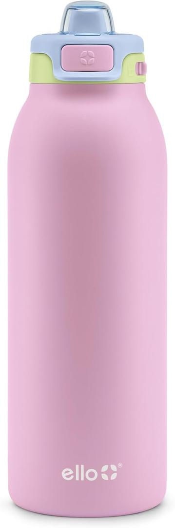 Ello Pop & Fill 40oz Stainless Steel Water Bottle with Quick Fill Technology, Double Walled and Vacuum Insulated Metal, Leak Proof Locking Lid, Sip and Chug, Reusable, BPA Free, Rosy Skyline