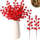 Kisflower 50 PCS Christmas Artificial Red Berry Stems Fake Holly Berry Pick for Christmas Tree Decorations DIY Crafts Xmas Ornaments Wedding Holiday Home Decor