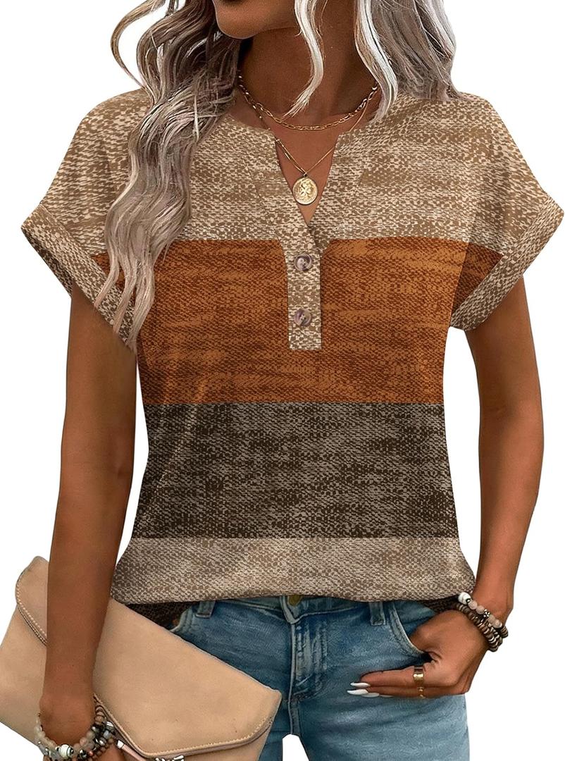 Zeagoo Women Tops Summer Short Sleeve T Shirts V Neck Dressy Casual Work Blouses Fashion Boho Clothes S-3XL