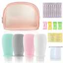 2 x 21 Pack Travel Bottles for Toiletries TSA Approved 3oz Silicone Travel Size Containers Leak Proof Refillable Squeezable Travel Essentials for Shampoo Conditioner Lotion with Pink Toiletry Bag