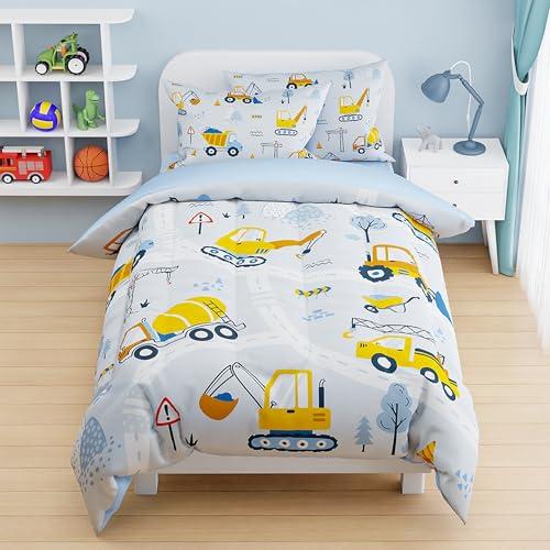 Construction Duvet Cover Sets Twin Size for Kids Boys, Include 1 Polyester Comforter Cover 68x86 Inches and 1 Pillowcase 20x26 Inches, Comforter Not Included, Gift for Christmas Birthday