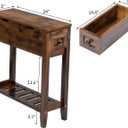 Chairside Table with Charger,Cherry End Table with Movable Top and Charging Station, Narrow Side Table with Storage Cabinet and USB, Sofa Table for Living Room Bedroom, 24" x 8.5" x 24"