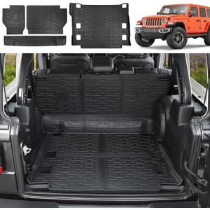 Cargo Mats for 2021-2024 Jeep Wrangler 4XE with Subwoofer, Trunk Mat with Backrest Liner All Weather TPE Protector Rear Back Seat Mats for 21-24 Wrangler JL 4XE 4 Door(Not Fit 4X4)