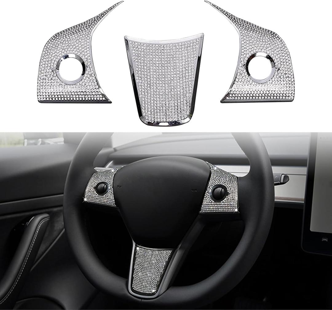 YHCDSEA Steering Wheel Trim Cover for Tesla Model 3/Y, Interior Accessories Compatible with Tesla Model 3 Model Y (A-Bling)