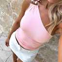 BAIGRAM Women Sleeveless Y2K Beaded Buckle One Shoulder Crop Tank Tops Asymmetric Ruched Slim Fit Summer Boho Going Out Tops Pink (Pink, L)