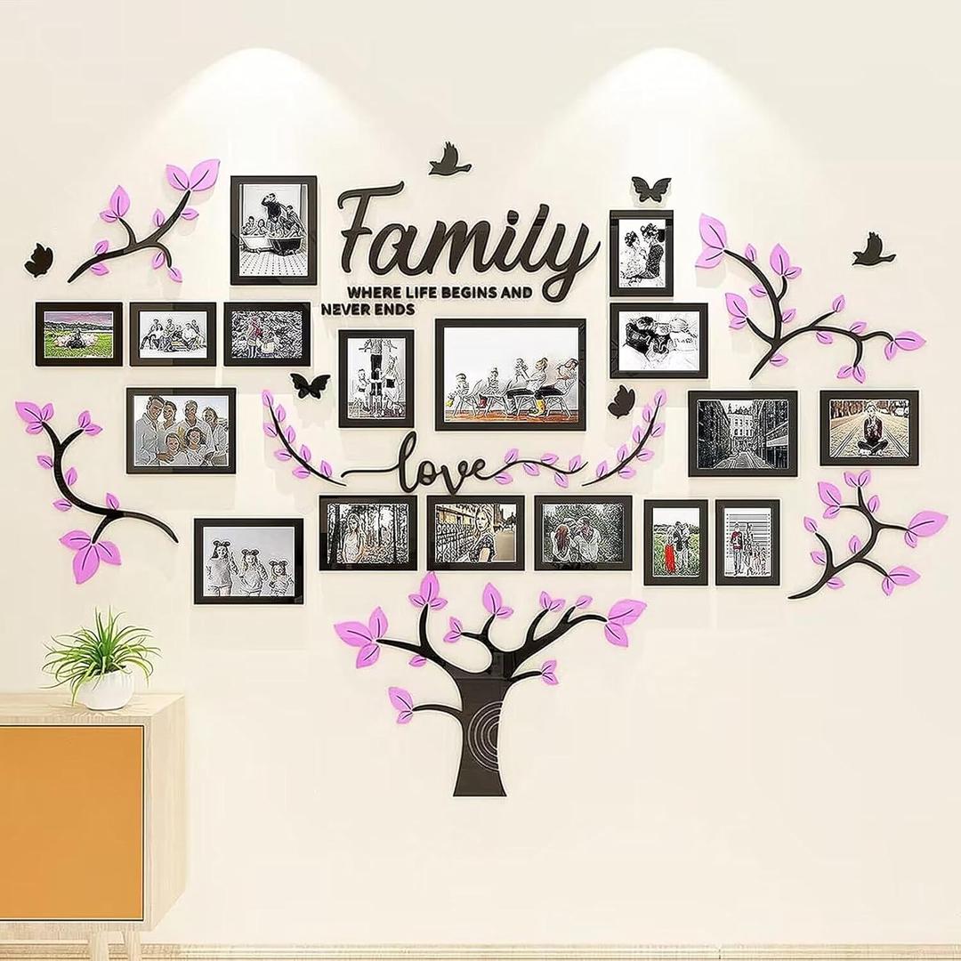 Family Tree Wall Decor - Picture Frames Collage 4x6 5x7 8x10 11x14 3D DIY-Acrylic Photo Frame for Living Room Purple 57 * 81in (Large)