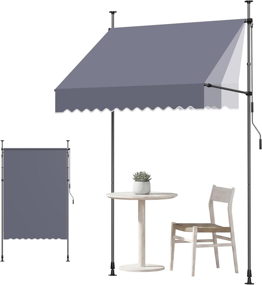 VEVOR Manual Retractable Awning, 59" x 59" Outdoor Patio Awnings Sunshade Shelter with 43"-59" Retractable Side Bar, No Drill Height Adjustable, Crank Handle for Backyard, Balcony, Dark Gray