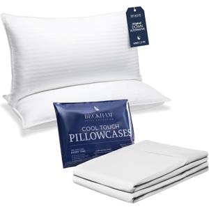 Beckham Hotel Collection Bed Pillows with Cooling Pillowcases for Hot Sleepers, King Size Sets of 2, Soft Down Alternative Pillow for Sleeping, Envelope Cases, White