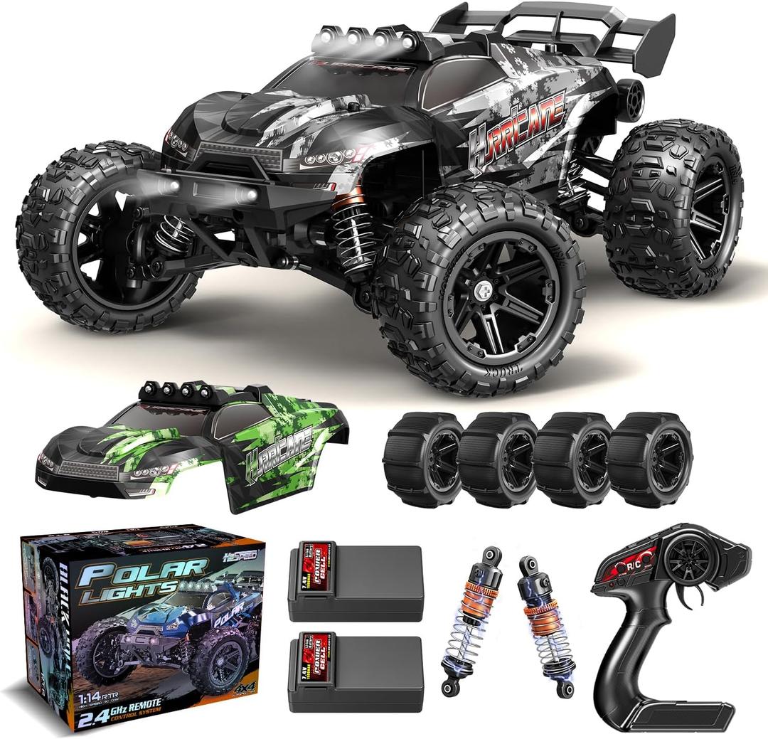 1:14 Scale All Terrain RC Cars for Adults & Boys (HS14323), Max Fast 40+ KPH, 4WD Off-Road RC Truck for Snow & Sand & Mud, 4X4 Waterproof Remote Control Car with 2 Rechargeable Batteries