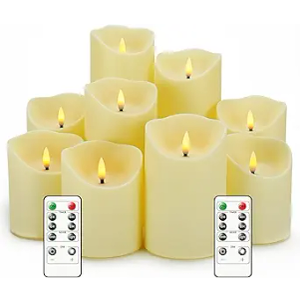 Nimiko Flameless Candles with Remote, Battery Operated Flickering Flameless Candles, LED Candles with Timer 2/4/6/8H, with Realistic LED Candles Set of 9 (D3 x H 3" 4" 5" 6" 7") (Ivory)