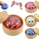 Glitter Dumpling Squishy Toy Dumpling Stress Ball with Steamer Case, Stress Relief Fidget Toy for Adults, Cute Squeeze Desk Toy Portable Toy Gift Idea (Orange)