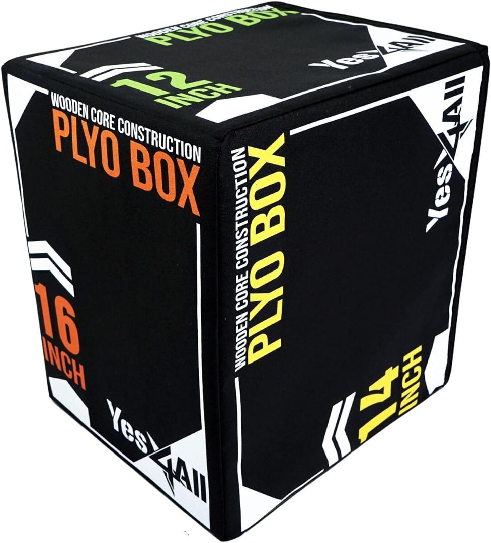 Yes4All 3-in-1 Soft-Padded Plyo Box With Wooden Core, Non-Slip Multi-Use Cushioned Plyometric Jump Box with Vinyl Cover for Jumping, Conditioning, Strength Training (A. Black Version)