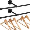 Cast Iron Wall Mounted Clothes Rack, T Shaped Industrial Pipe Clothing Bar for Hanging Clothes, Garment Racks for Closet Organizers, Heavy Duty Hanger Pole Closet Rod 21 Inch (Black, 2 Pack)