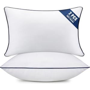 Throw Pillow Inserts Set of 2-Fluffy Square Cushions with 100% Cotton Covers-Decorative White Pillow Fillers for Sofa, Bed, Couch, Living Room, Indoor Hotel Pillows (12x20 Inch (Pack of 2)-Blue Edge)