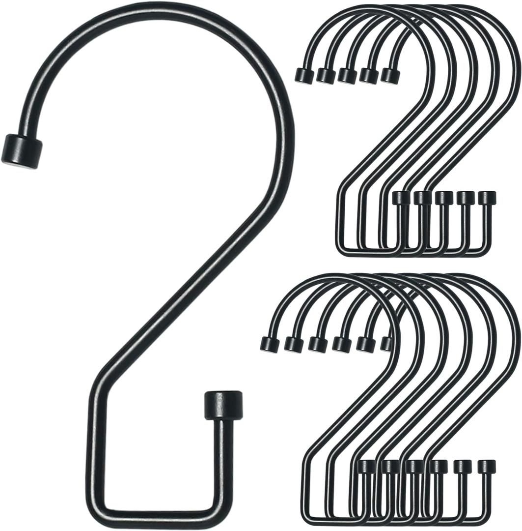 12Pcs S Hooks Hanging 4 inch Heavy Duty Large S Hooks, Reversible Black Metal S Shaped Hooks, Utility Hooks, Heavy Duty Hanging Hooks for Kitchen, Bathroom, Garden, Indoor, Outdoor