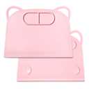 Domensi 1 Pack Silicone Suction Placemat with Teething Edge Bumper/Spill for Baby Toddlers Kids with Storage Bag, Non-Slip Dinning Table Mat, Dishwasher Safe for Table (Pink)