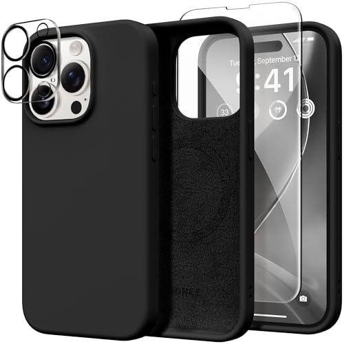 GONEZ for iPhone 15 Pro Max Case Silicone, Compatible with Magsafe, Camera Protector + Screen Protector, Soft Anti-Scratch Microfiber Lining, Liquid Silicone Shockproof Phone Cover, Black