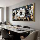 Phahey Large Canvas Art with Wide Frame and Hanging Hooks, Soft Light Blue Floral White Leaf Art, 28.7x57.4 inches