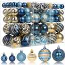 100ct Christmas Ball Ornaments Set, Blue and Gold Shatterproof Hand-Painted Hanging Baubles Decoration Bulk for Xmas Tree, Wreath, Garland, Home Holiday Decor