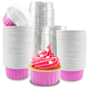 100Pcs Disposable Ramekins, 5oz Mini Cake Pans with Lids Aluminium Foil Baking Cups, Disposable Mini Cake Containers Creme Brulee Ramekins for Christmas Party Wedding Birthday(Pink Silver)