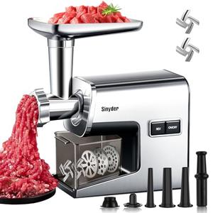 Sinyder Electric Meat Grinder,3000 Max Heavy Duty Stainless Steel Meat Mincer with 2 Blades,3 Grinding Plates,3 Sausage Stuffer Tubes & Kubbe Kit for Home & Kitchen Using