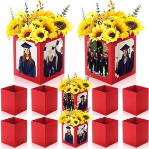 Spiareal 12 Pcs Graduation Box Centerpieces 6/7 Inch Photo Display Congrats Grad Party Favor Gift College Picture Box Photo Props Frame for Graduation Table Decoration(Red)