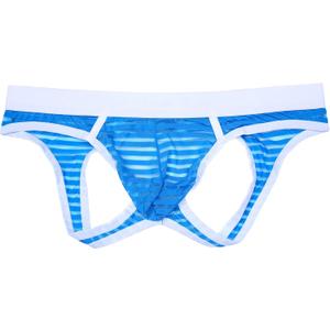 Men's Semi-Transparent Jockstrap Thong Underwear T-Back Thong G-String Underpants (Medium, Blue)