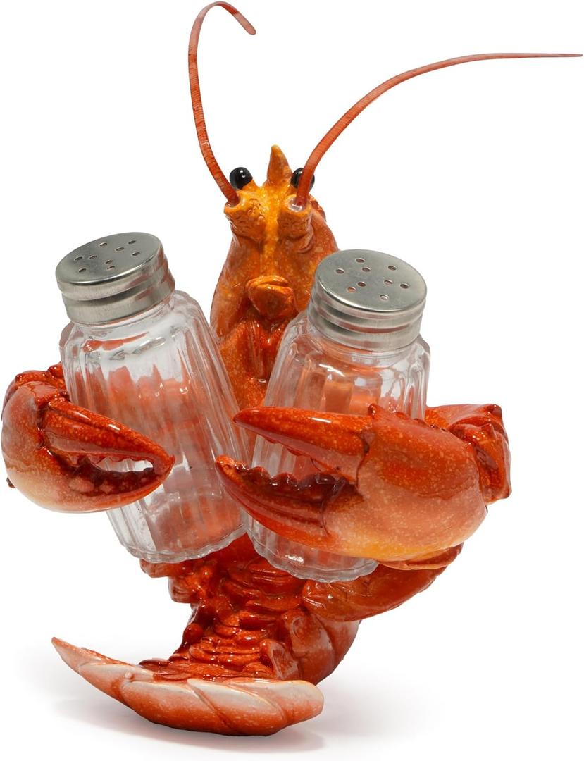 Hodao Lobster With Salt and Pepper Shaker Figurines Decoration Lobster Set with Holder Figurine for Beach Bar or Tropical Kitchen Decor Table Decor By Home Gifts For Mom (Orange)